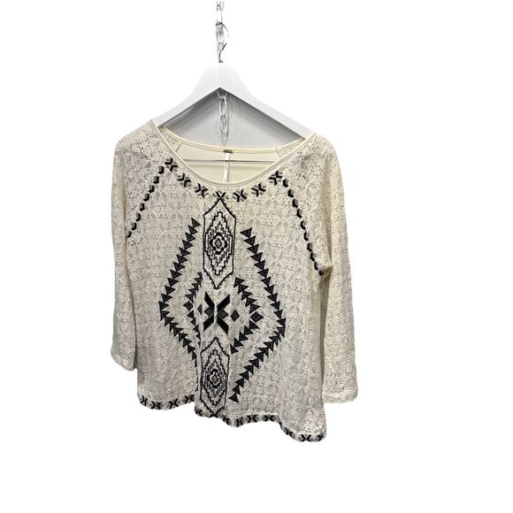 Free People Boho Lace Embroidered Pullover Top L Ivory Cream Romantic Chic - Picture 5 of 9